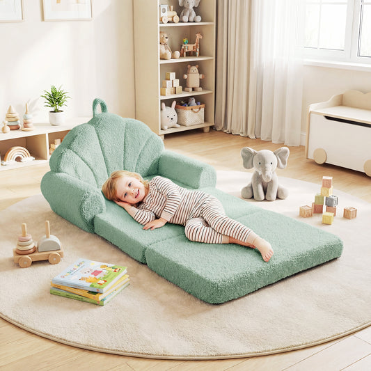 Convertible Kids Sofa, 2-In-1 Fold Out Toddler Couch Chair, Green Kids Chairs & Seating Green at Gallery Canada