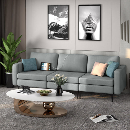 Convertible Leather Sofa Couch with Magazine Pockets 3-Seat with 2 USB Port, Dark Gray Sofas & Loveseats Dark Gray at Gallery Canada