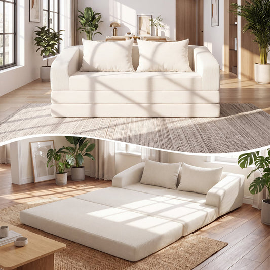 Corduroy Loveseat Sleeper Sofa, 2 Back Cushions, Living Room, Beige Sofas & Loveseats Beige at Gallery Canada