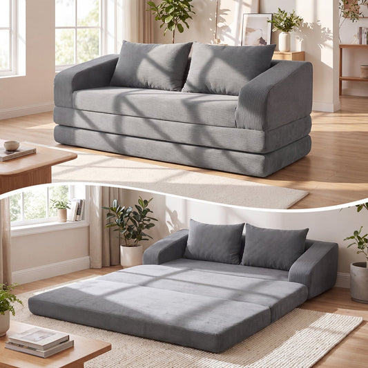 Corduroy Loveseat Sleeper Sofa, 2 Back Cushions, Gray Sofas & Loveseats Gray at Gallery Canada