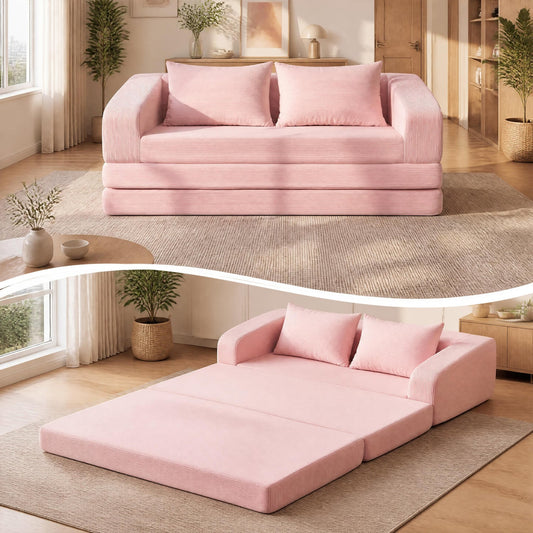 Corduroy Loveseat Sleeper Sofa with 2 Cushions, Pink Sofas & Loveseats Pink at Gallery Canada