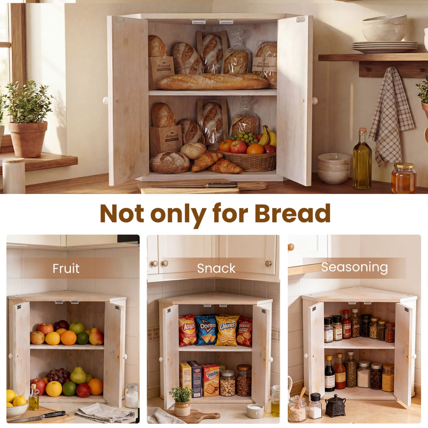 Corner Bread Box for Kitchen Counter Bamboo Double Layer Breadbox Organizer, White Sideboards Cabinets & Buffets at Gallery Canada