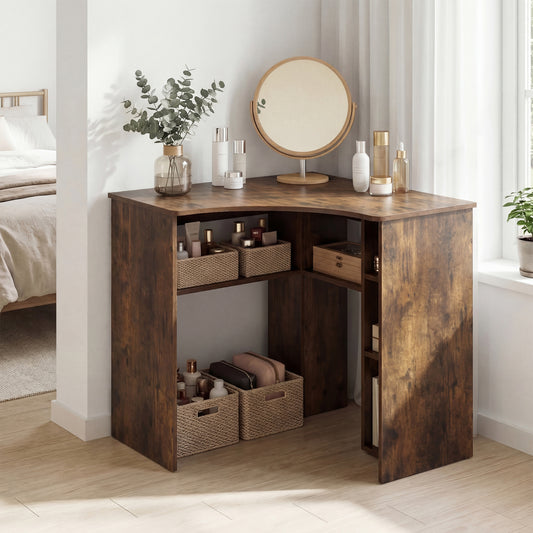 Corner Computer Desk with Adjustable Shelf, Brown Corner Desks Rustic Brown at Gallery Canada