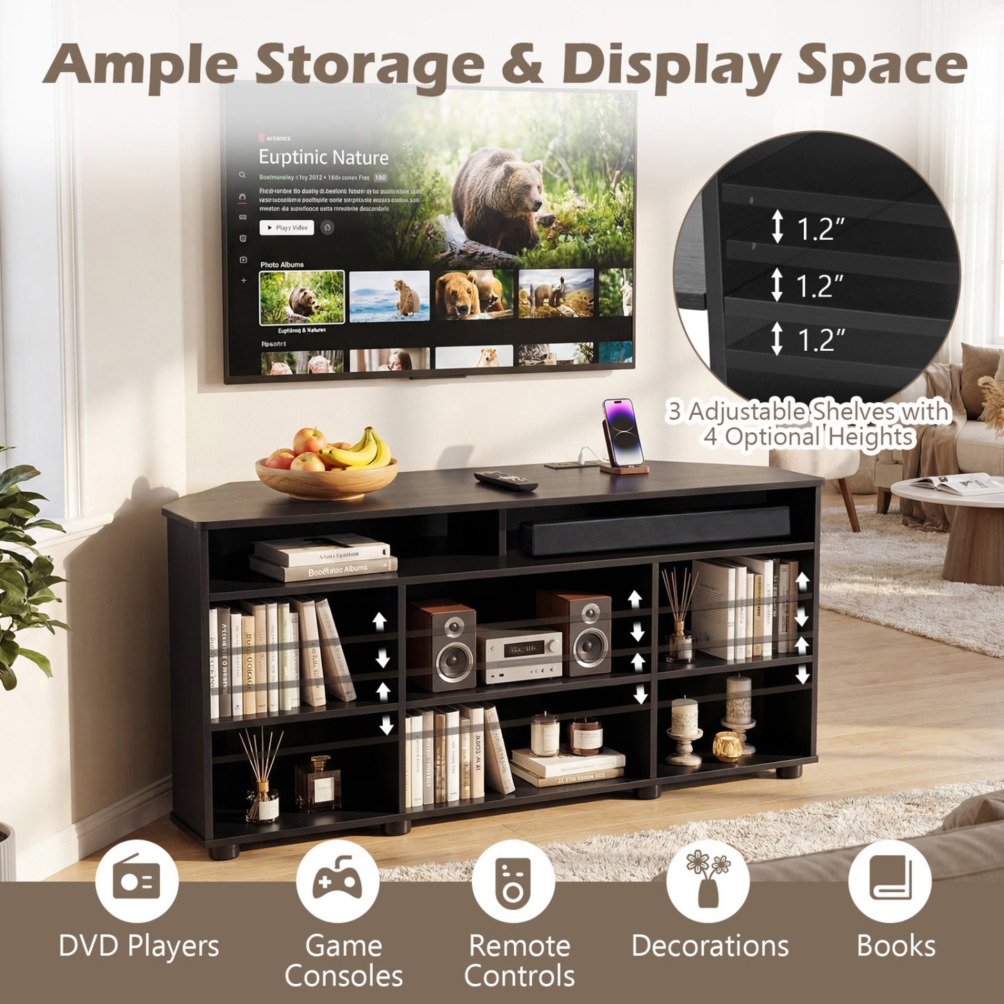 Corner Entertainment Center TV Stand for TVs up to 55 Inch, Black Entertainment Centers & TV Stands at Gallery Canada