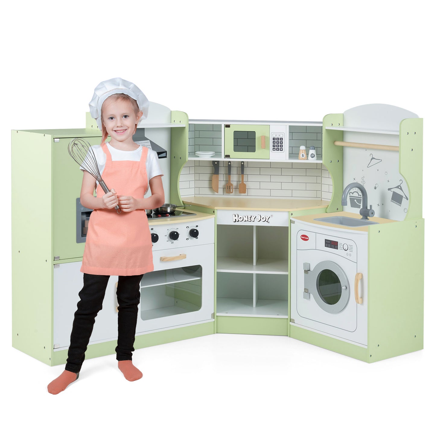 Corner Kids Play Kitchen with Washing Machine and Ice Maker Gift for Boys Girls, Green Play Kitchen Sets at Gallery Canada