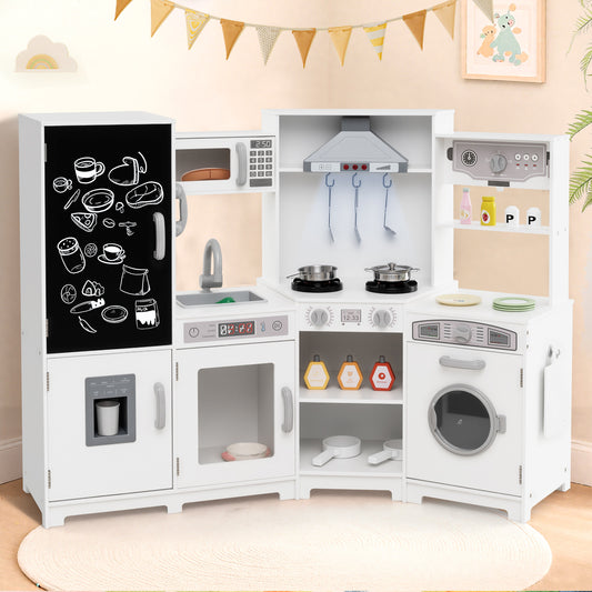 Corner Wooden Play Kitchen with Lights and Sounds Large Pretend Play Kitchen Set, White Play Kitchen Sets White at Gallery Canada