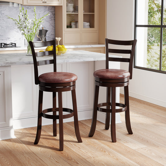 Counter Height Swivel Barstools Set of 2, Faux Leather Seat, 29
