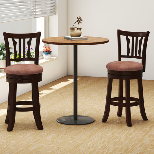 Counter Height Swivel Bar Stools Set Of 2, With Back, Solid Rubber Frame, 24