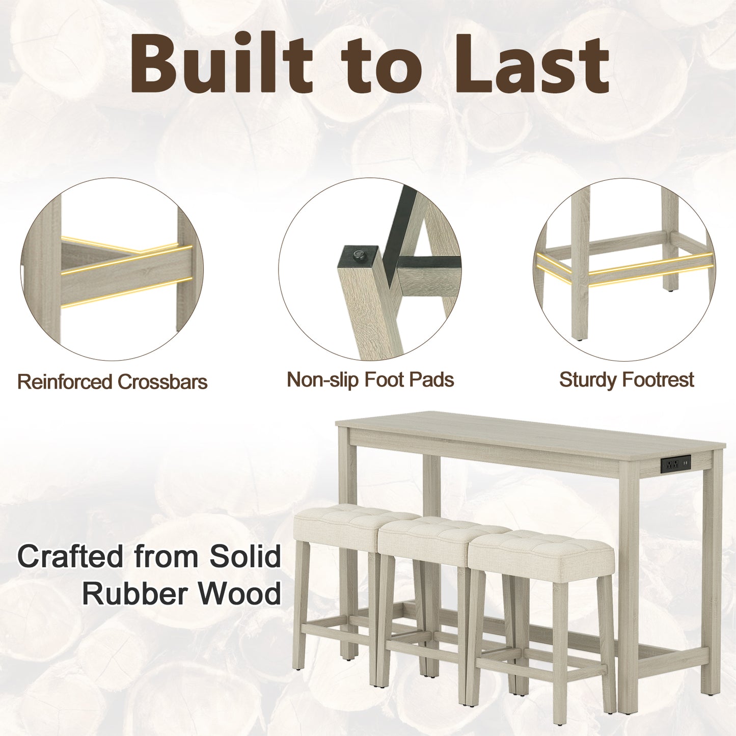 Counter Height Table with 3 Stools and 4-Piece Breakfast Nook Bar Set-GR, Gray Patio Bar Furniture at Gallery Canada