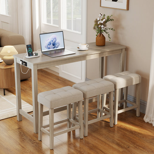 Counter Height Table with 3 Stools and 4-Piece Breakfast Nook Bar Set-GR, Gray Patio Bar Furniture Gray at Gallery Canada