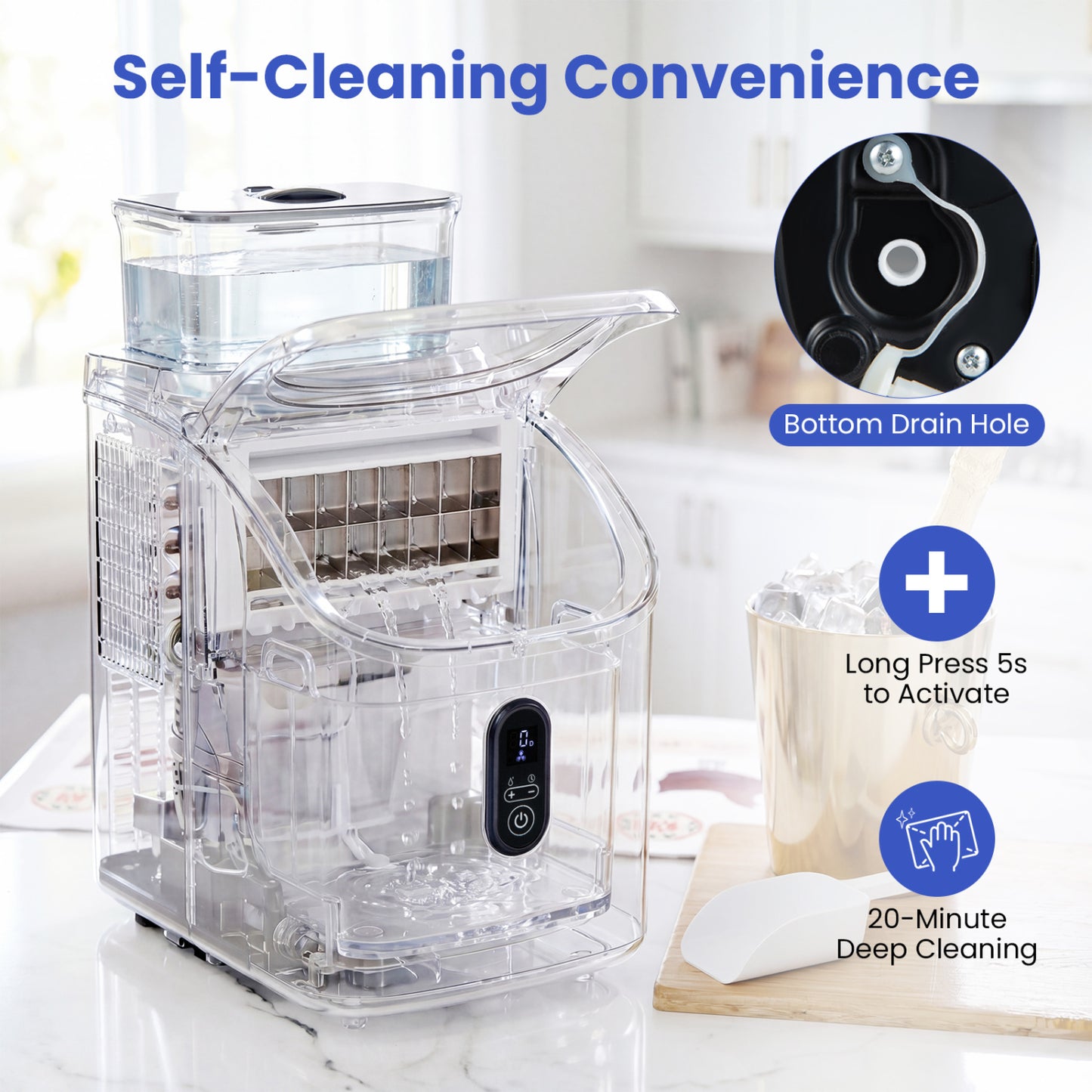 Countertop Ice Maker with External Tank and Self-Cleaning 13 Thickness Levels, Black Ice Makers at Gallery Canada