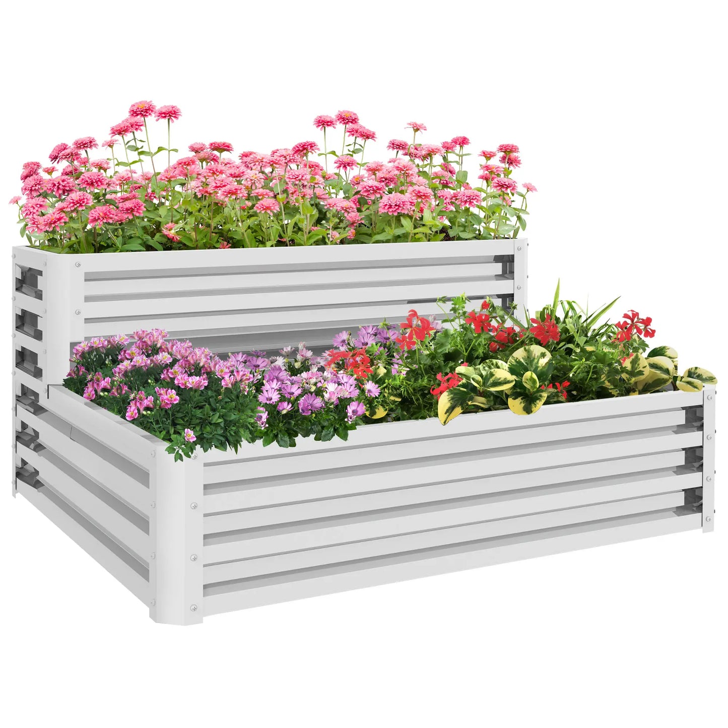 2 Tier Galvanized Raised Garden Bed, Steel Planter Box, 47" x 40" x 23", Silver Galvanized Planter Boxes at Gallery Canada