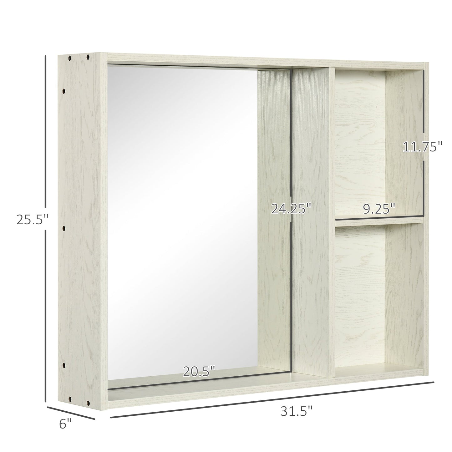 31.5 Inch x 25.5 Inch Medicine Cabinet with Mirror, 2-Tier Storage Shelf, Wall Mounted Bathroom Mirror Cabinet, White at Gallery Canada