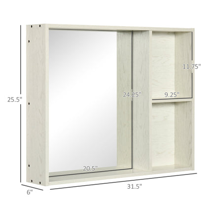 31.5 Inch x 25.5 Inch Medicine Cabinet with Mirror, 2-Tier Storage Shelf, Wall Mounted Bathroom Mirror Cabinet, White at Gallery Canada