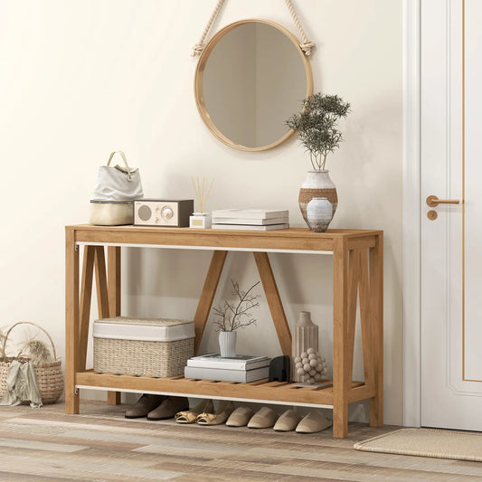 Farmhouse Console Table with Storage Shelf, Rustic Sofa Table, Brown Console Tables Brown at Gallery Canada