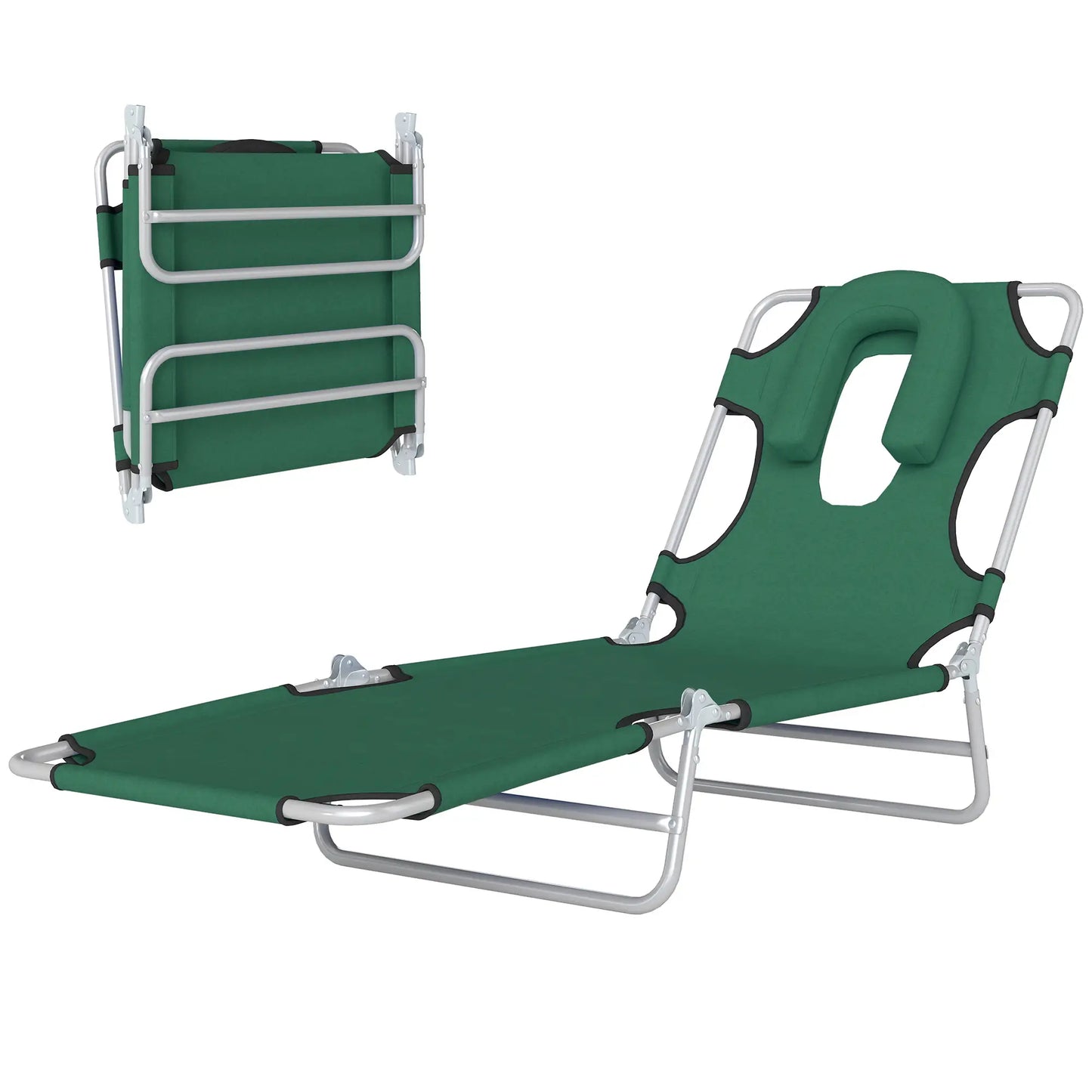 Outdoor Lounge Chair, Adjustable Folding Chaise, Green Lounger Chairs at Gallery Canada