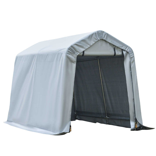 8' x 6' Carport with Sidewalls and Roll-up Door, Outdoor Storage Shelter for Motorcycle and Car, Grey - Gallery Canada