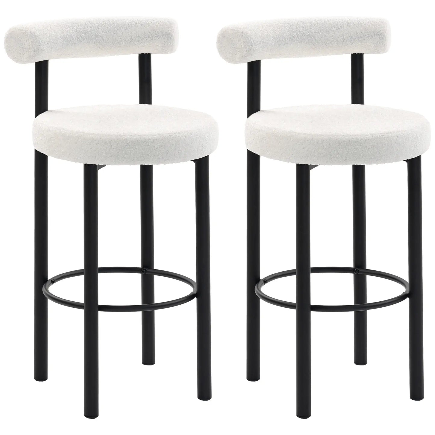 Sherpa Upholstered Bar Stools Set of 2, With Backrest and Footrest Bar Stools at Gallery Canada