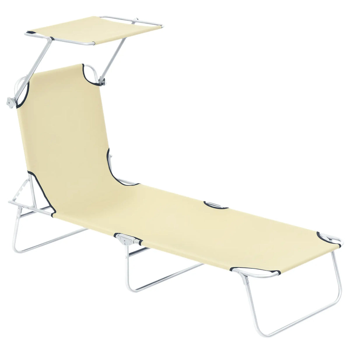 Outdoor Lounge Chair with Sun Shade, for Beach, Camping, Beige