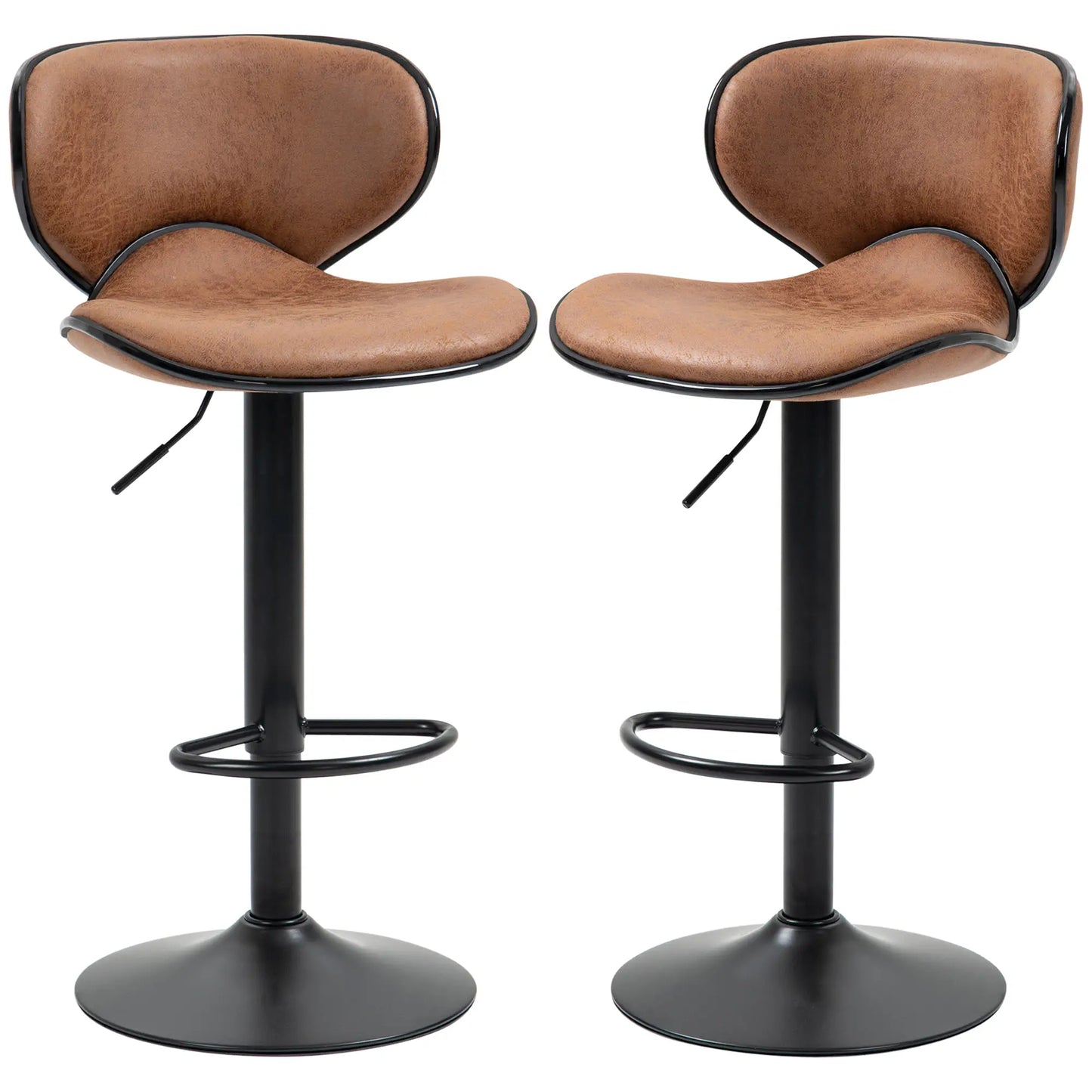 Vintage Set of 2 Adjustable Bar Stools, Swivel Seat, Brown Bar Stools at Gallery Canada