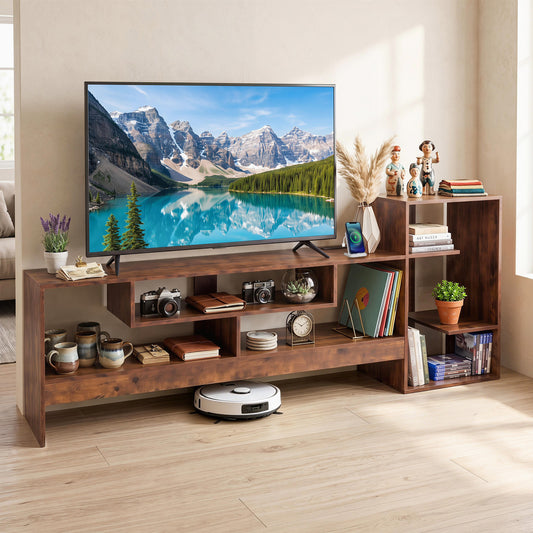 Cube TV Stand for 55 Inch TV with Power Outlets and Open Storage Shelves-Rusticbrown, Rustic Brown Entertainment Centers & TV Stands Rustic Brown at Gallery Canada