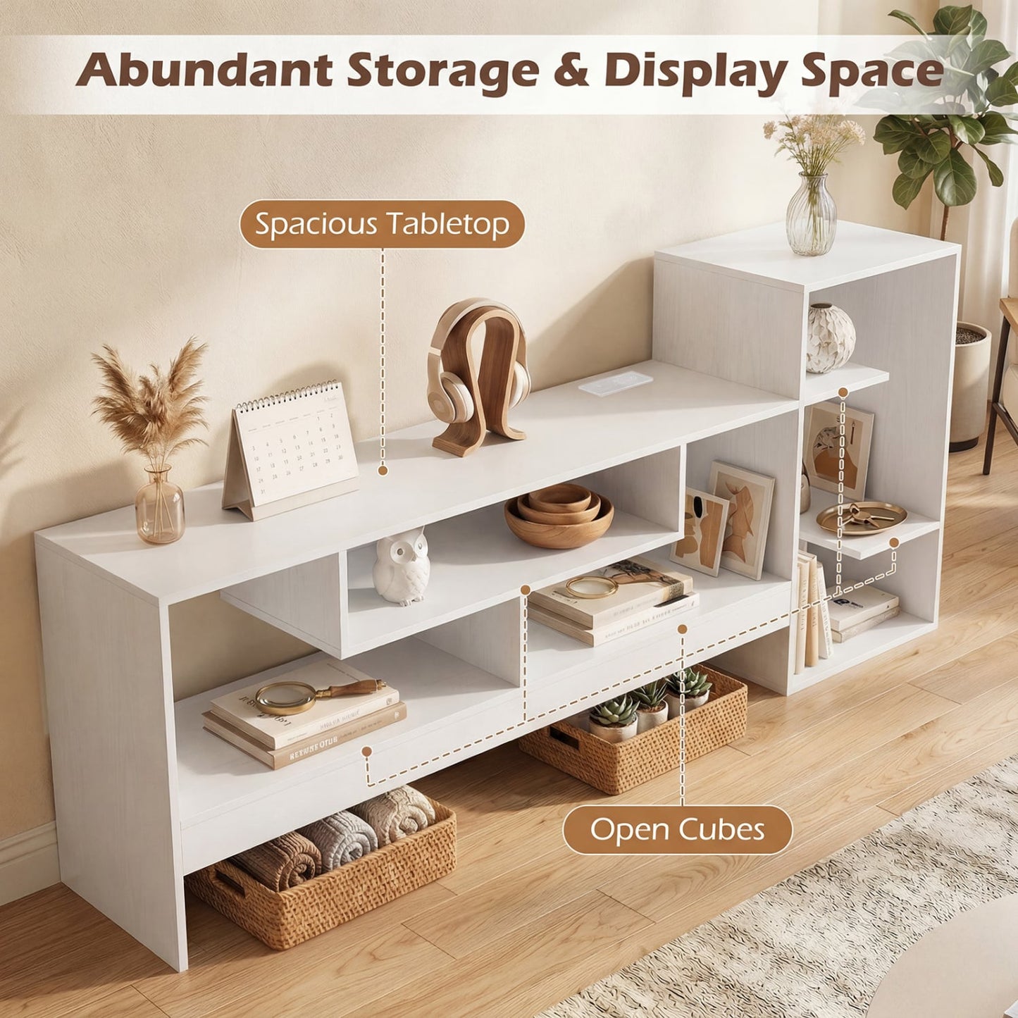 Cube TV Stand for 55" TV with Power Outlets, White