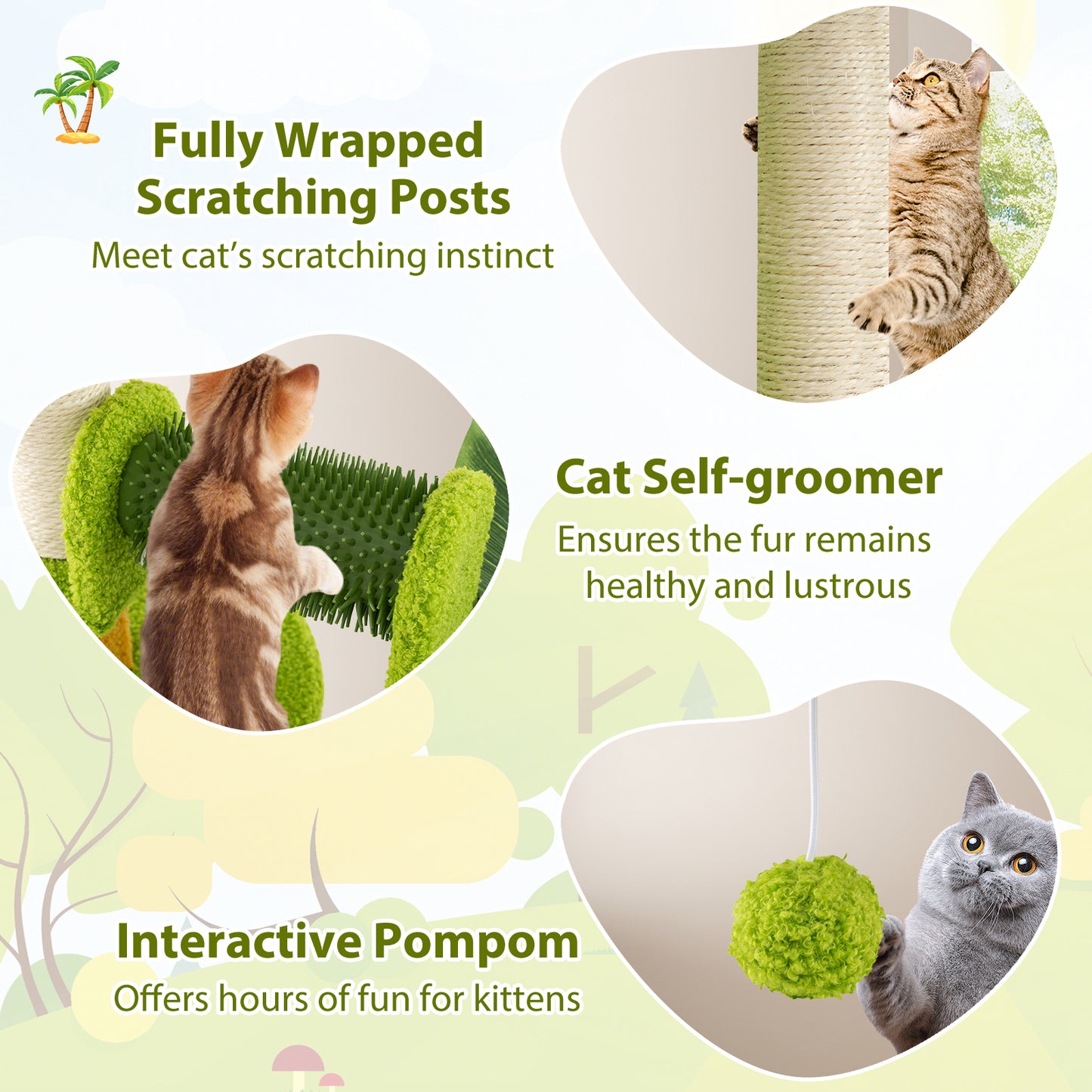 Cute Palm Cat Tree for Indoor Cats with Artificial Leaves, Green Cat Trees Condos & Scratchers at Gallery Canada