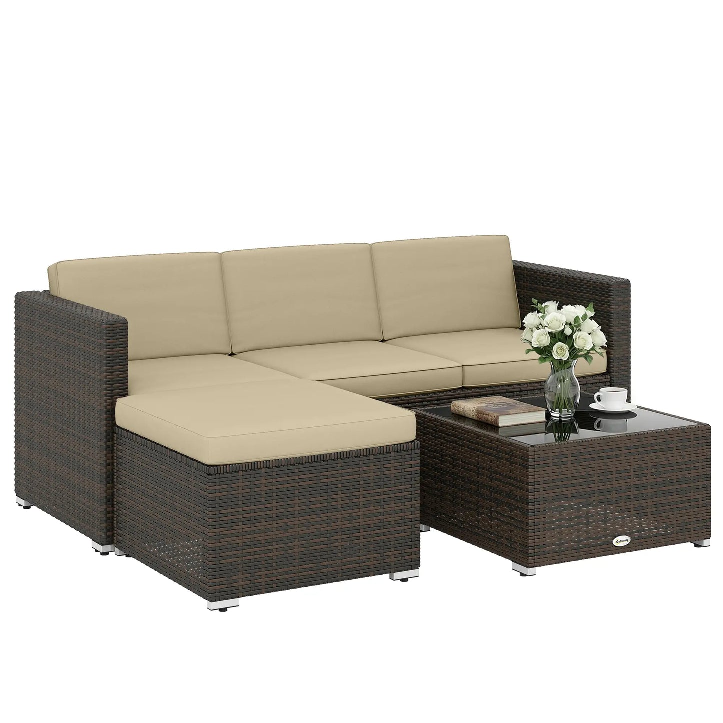 3-Piece Patio Furniture Set, Outdoor PE Rattan Sofa, Khaki Patio Furniture Sets at Gallery Canada
