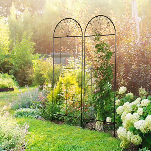 Metal Garden Trellis, Pack of 2, Arched Grid Panels, 20" x 60", Black Plant Stands Black at Gallery Canada