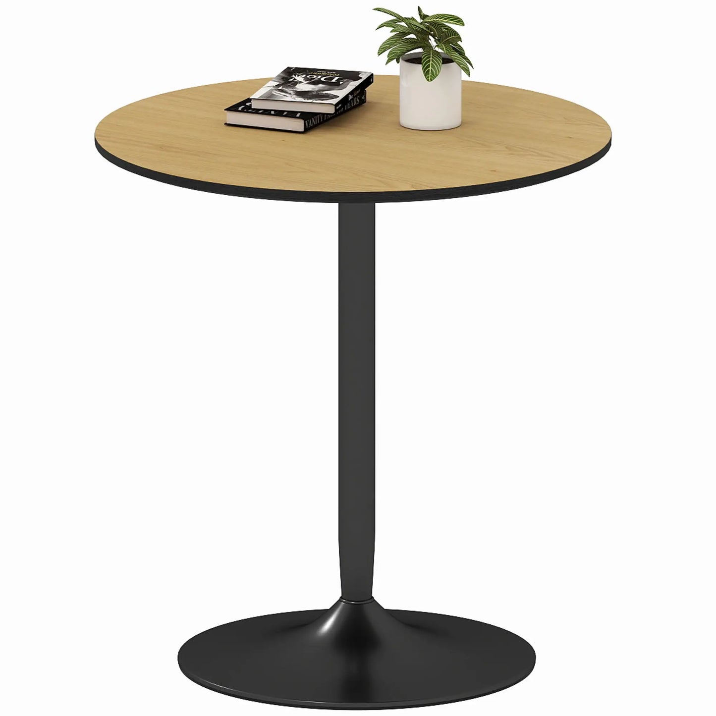 27.6" Round Kitchen Table for 2, Wood Veneer, Steel Base, Natural Dining Tables at Gallery Canada