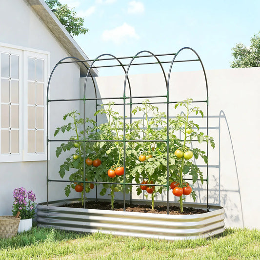 Galvanised Raised Garden Bed With Arched Trellis, 7 x 4 x 7ft Metal Planter Box Galvanized Planter Boxes Silver at Gallery Canada