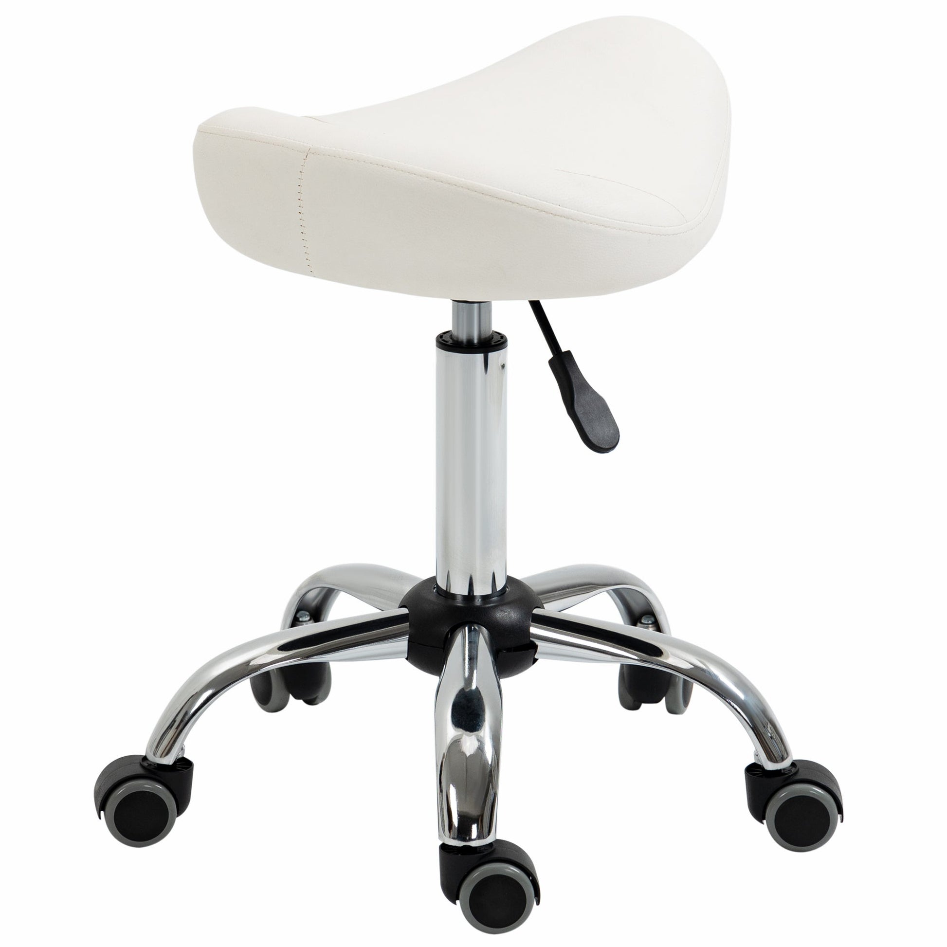 Saddle Stool, Height Adjustable Rolling Salon Chair with PU Leather for Massage, Spa, Clinic, Beauty and Tattoo, White at Gallery Canada