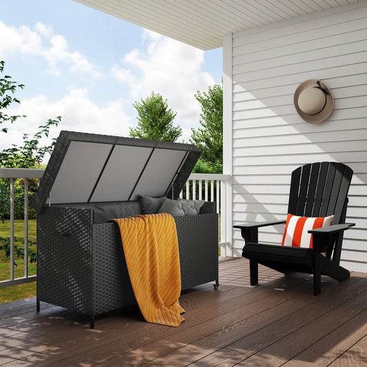 165 Gallon Deck Box, Wicker Outdoor Storage, Waterproof Liner, Black Patio Storage Boxes Black at Gallery Canada