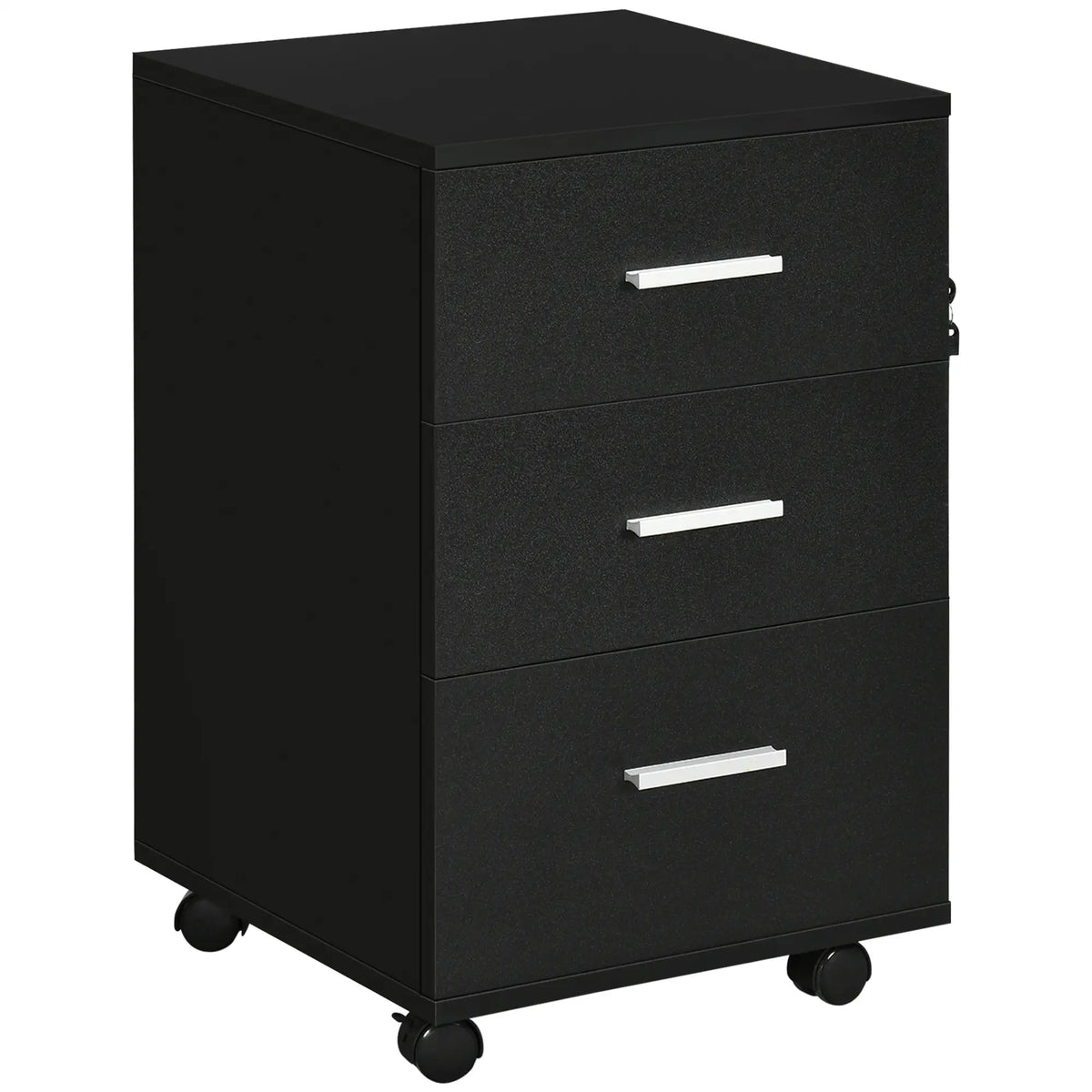 Mobile 3 Drawer File Cabinet with Wheels, Lock, Keys, Black Office Cabinets & Cupboards at Gallery Canada