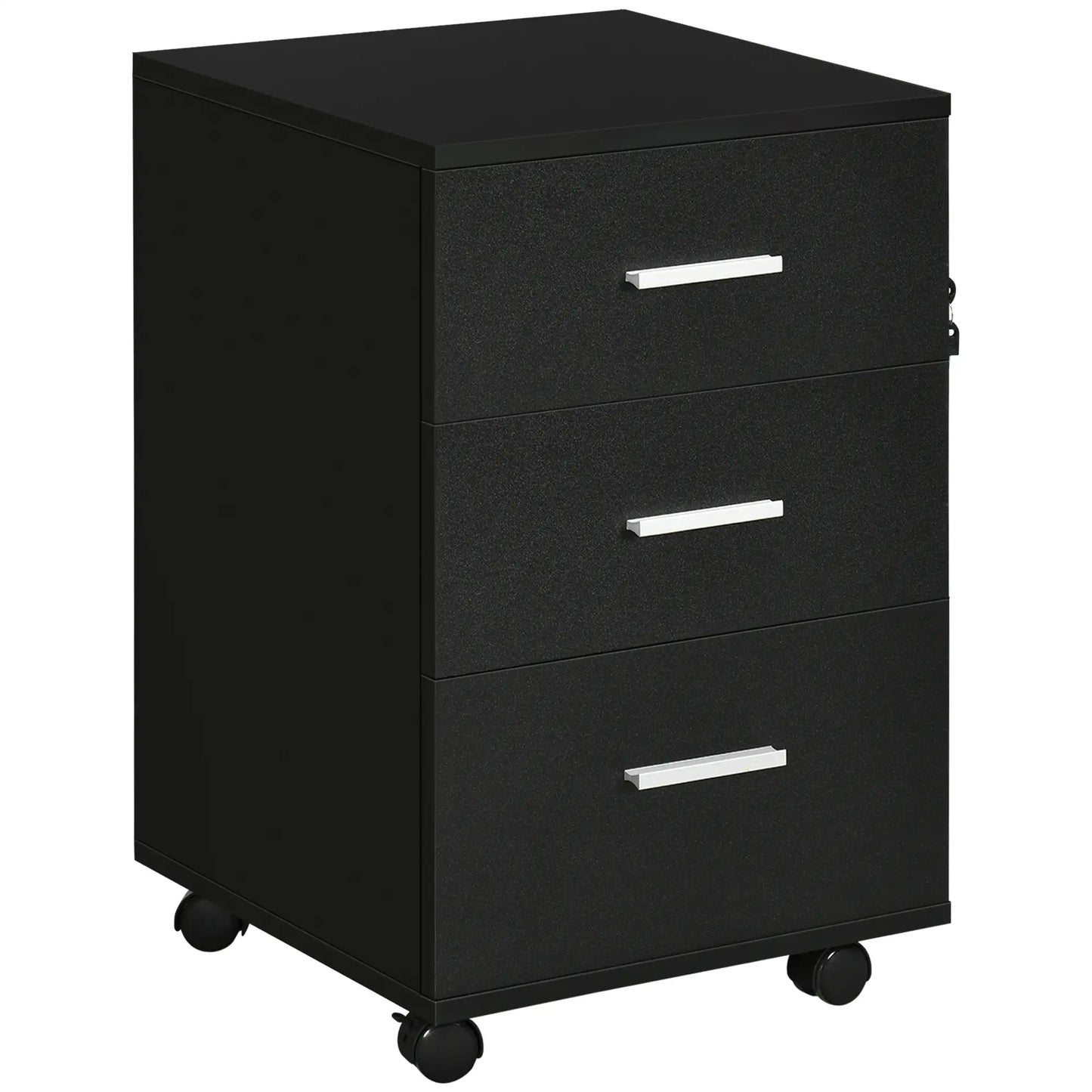 Mobile 3 Drawer File Cabinet with Wheels, Lock, Keys, Black Office Cabinets & Cupboards at Gallery Canada