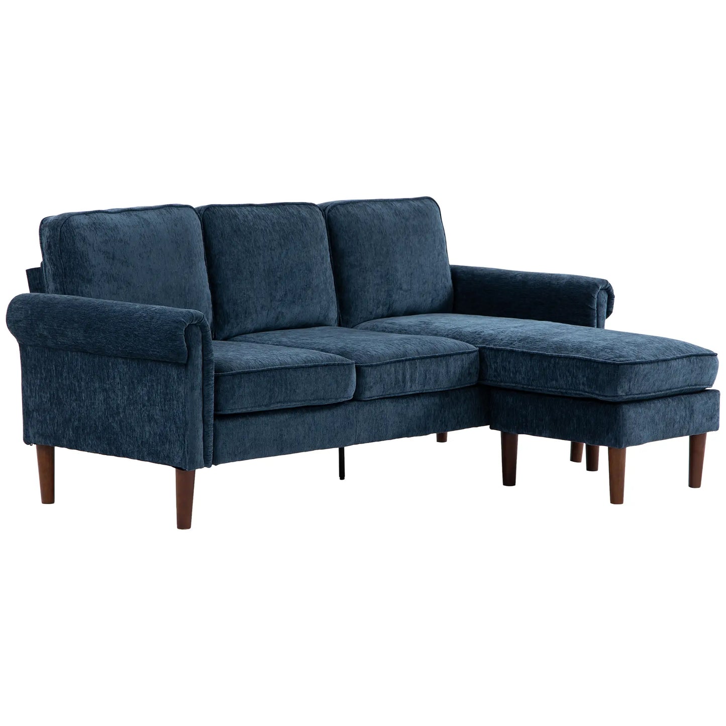 L Shape Sofa, Modern Sectional Couch, Changeable Chaise, Wooden Legs, Dark Blue 3-Seater Sofas at Gallery Canada