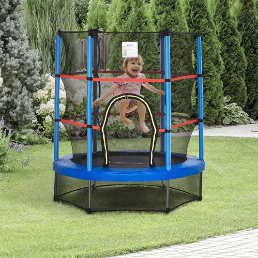 55" Kids Trampoline with Enclosure Net, Indoor/Outdoor, Age 3-6, Blue Trampolines Blue, Black at Gallery Canada