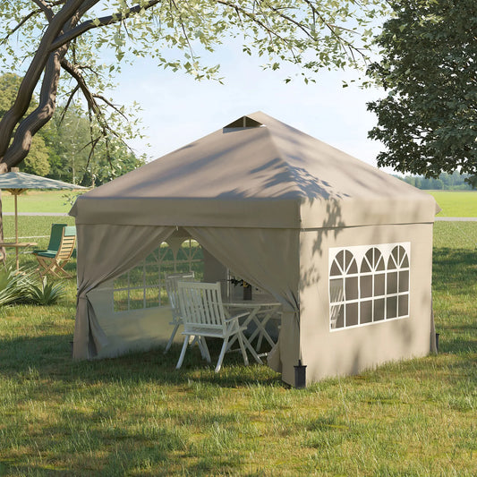 10' x 10' Pop Up Canopy Tent, Instant Sun Shelter, Wheeled Carry Bag, Beige Pop Up Canopies Beige at Gallery Canada