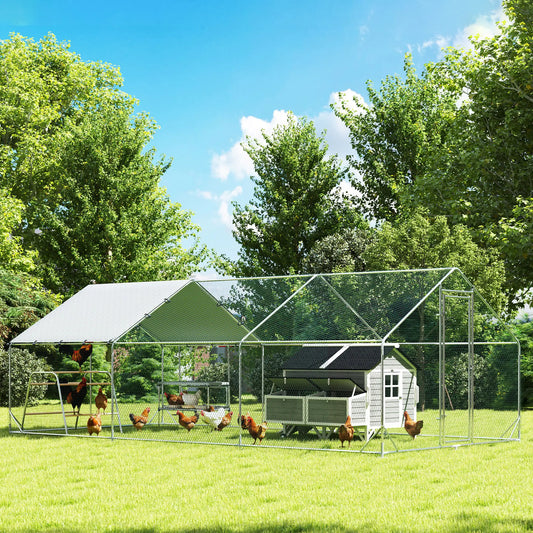 Metal Chicken Coop with Cover, Nesting Box, Roosting Bars, 9.8 x 19.7 x 6.4 ft Chicken Coops Silver at Gallery Canada