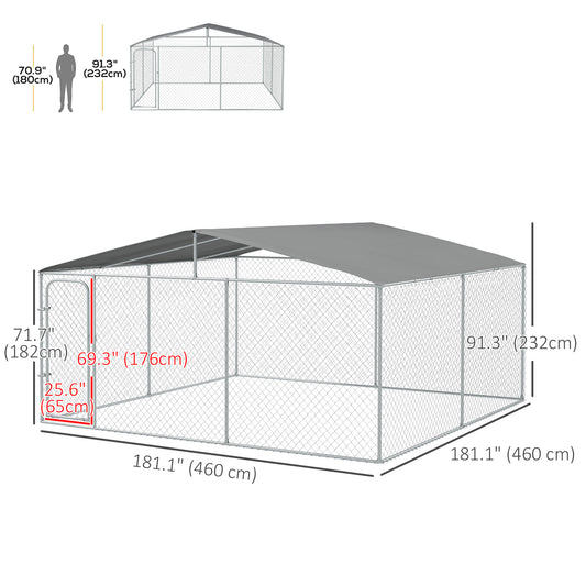 Dog Kennel Outdoor, Heavy Duty Playpen with Secure Lock, Cover, for Backyard &; Patio, 15.1' x 15.1' x 7.5' at Gallery Canada