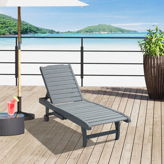 Adjustable Lounge Chair, Outdoor Patio Chaise Recliner with Tray, 2 Wheels Chaise Loungers Grey at Gallery Canada