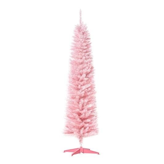 6' Pencil Christmas Tree, Slim Artificial Xmas Tree with Realistic Branches, Sturdy Metal Stand, Pink at Gallery Canada