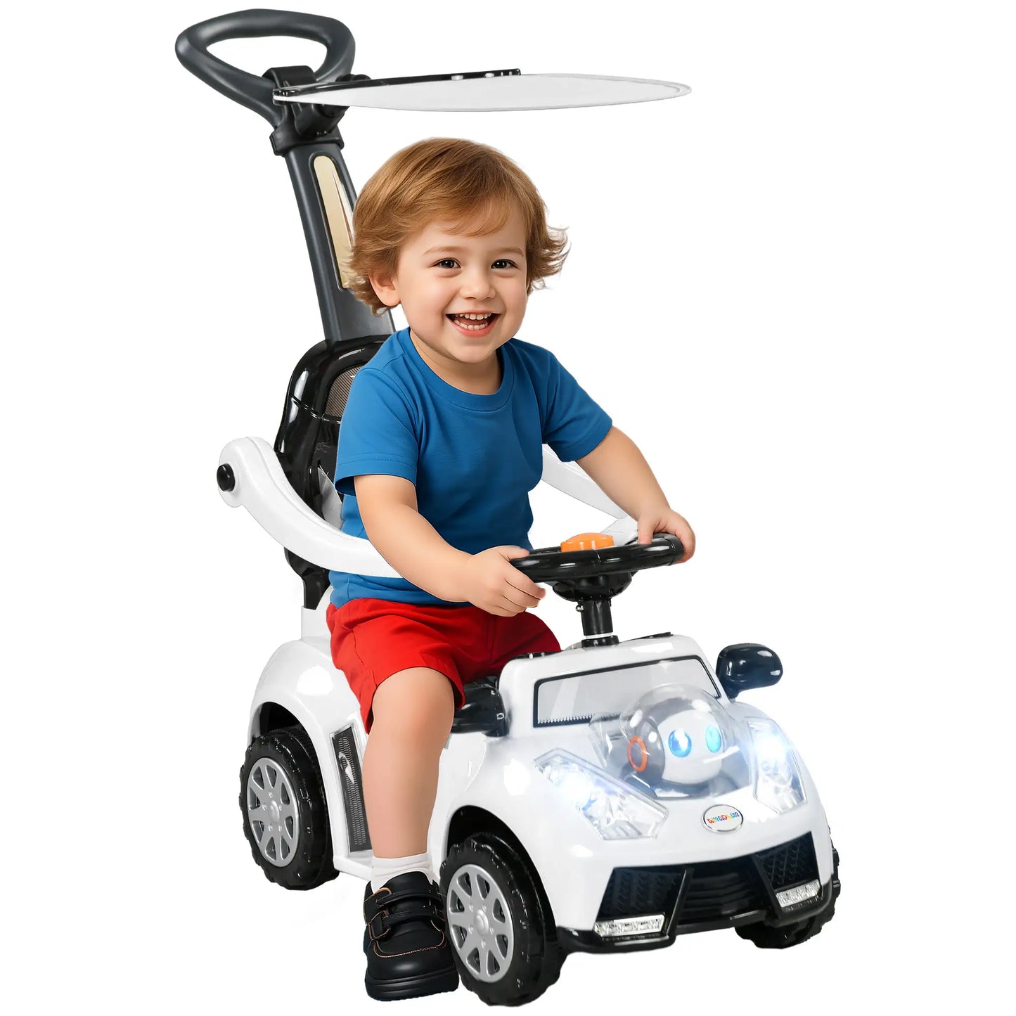 3 in 1 Kids Push Car, Foot to Floor Design, Music, Light, White Push Cars for Toddlers at Gallery Canada