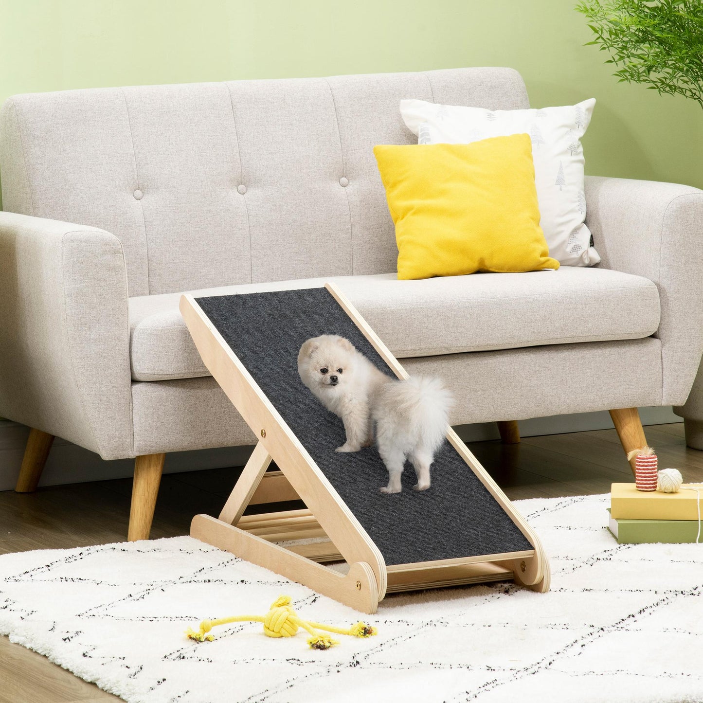 Dog Ramp for Bed Couch, Foldable Pet Ramp Height Adjustable 4 Levels from 14.75" to 24.5" for Cats and Small Dogs with Non-Slip Carpeted Surface, Natural at Gallery Canada