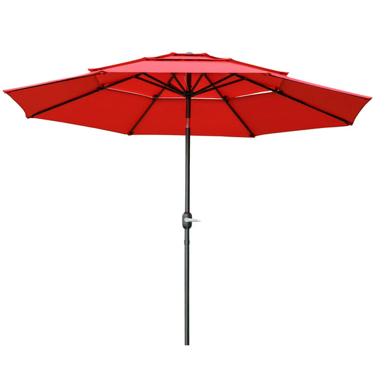 9FT 3 Tiers Patio Umbrella Outdoor Market Umbrella with Crank, Push Button Tilt for Deck, Backyard and Lawn, Red at Gallery Canada