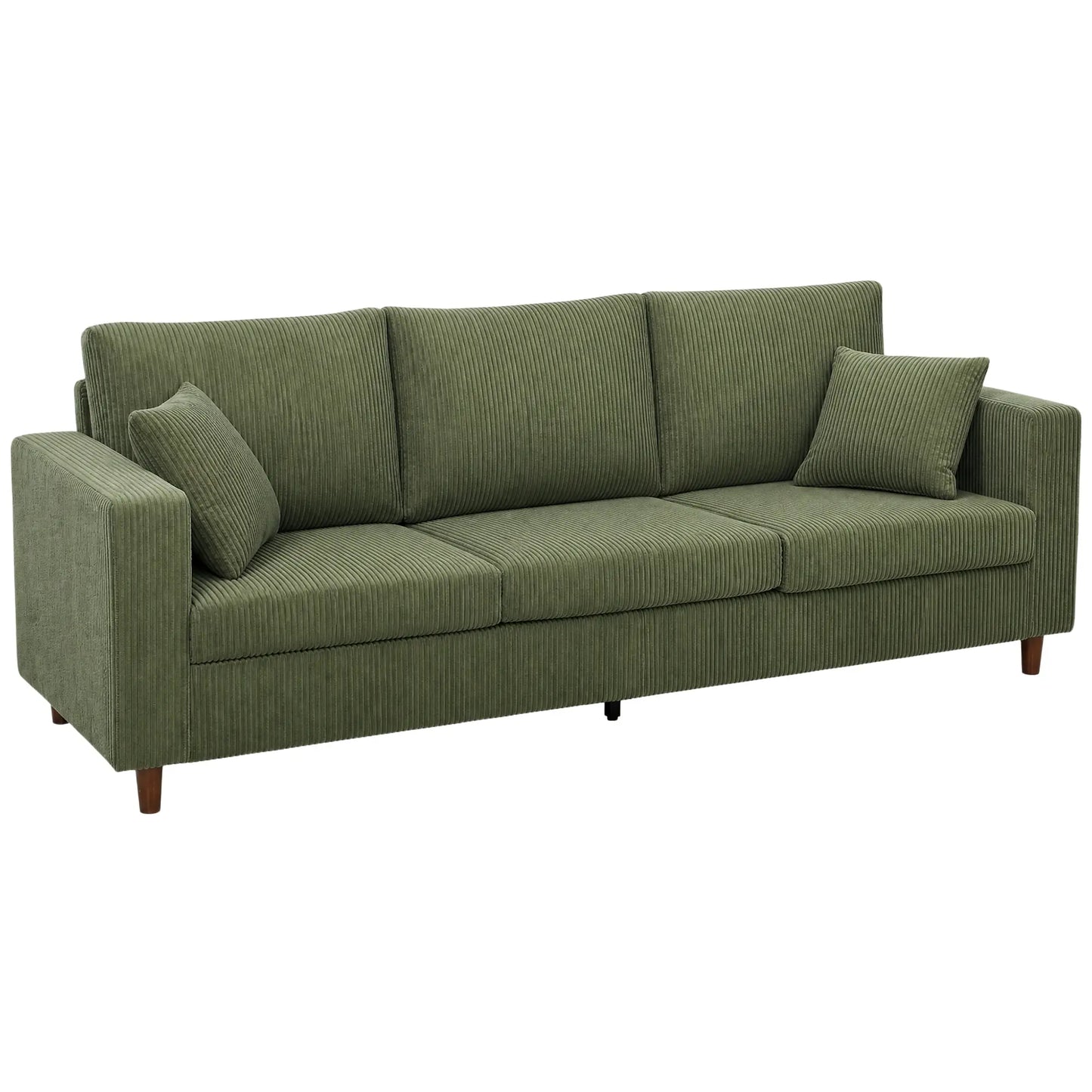 Canapé en velours côtelé 3 places, coussin à ressorts à assise profonde, vert