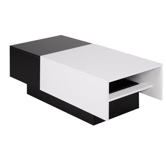 Rectangular Wooden Chest Coffee Table with Slide Top Trunk Storage, Black and White at Gallery Canada