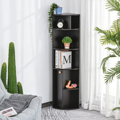 5-Tier Corner Bookcase, Storage Bookshelf, Open Compartments, Cabinet, Black
