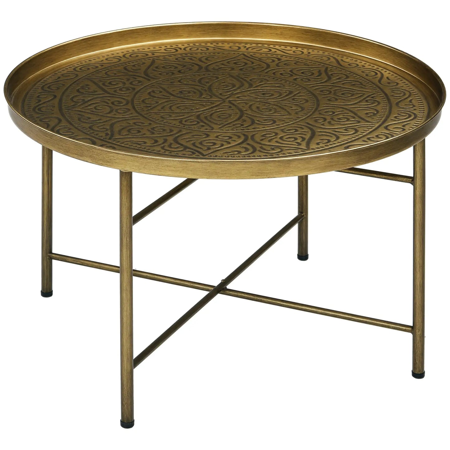 Vintage Coffee Table, 24" Round, Hammered Tray Top, Metal Frame, Gold Coffee Tables at Gallery Canada
