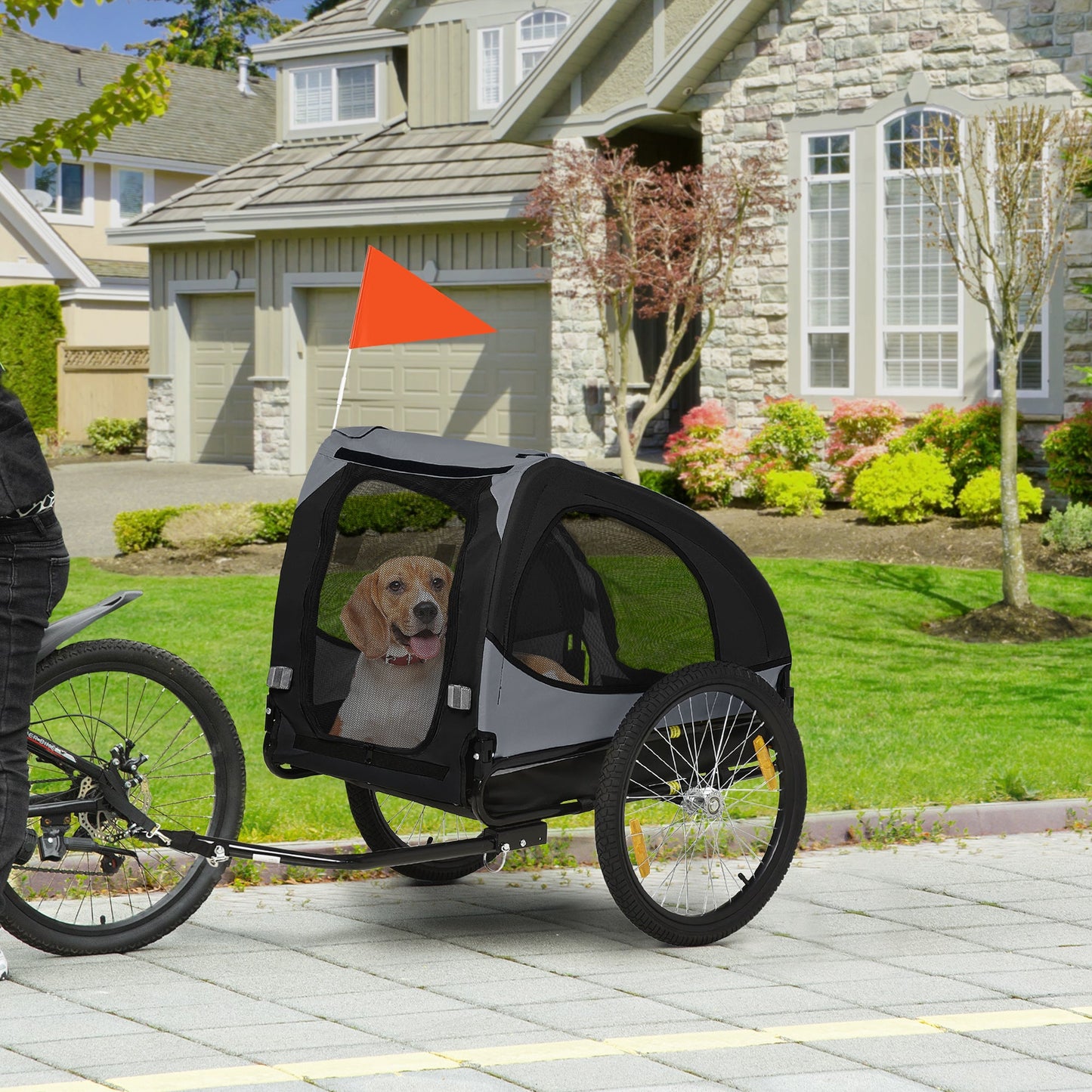 Dog Bike Trailer with Hitch Coupler, Quick Release Wheels, Reflectors, Flag for Medium Dogs, Black at Gallery Canada
